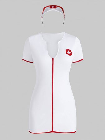 [26% OFF] 2020 Contrast Binding V-notched Headband Nurse Costume In WHITE | ZAFUL