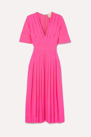 Pleated Silk-crepe Midi Dress - Pink