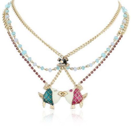 Betsey Johnson Jewels Of The Sea Kissing Fish Pendant Triple Gold-Tone Necklace | eBay