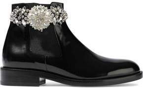 Crystal-embellished Glossed-leather Ankle Boots
