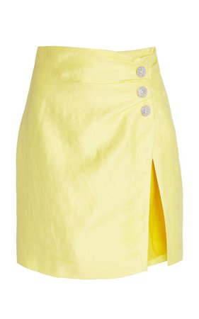 Rasario Button-Embellished Draped Linen-Blend Mini Skirt