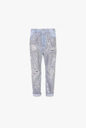 Boyfriend Jeans With Silver Embroidery for Women - Balmain.com