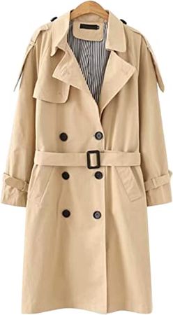Amazon.com: Omoone Women's Loose Long Sleeve Notch Lapel Mid Length Belted Trench Coat : Clothing, Shoes & Jewelry