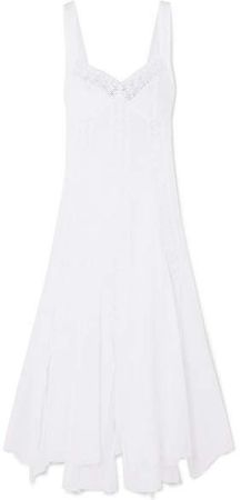 Heart Crocheted Lace-paneled Cotton-blend Voile Dress - White
