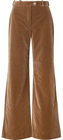 Cotton-velvet Wide-leg Pants - Camel