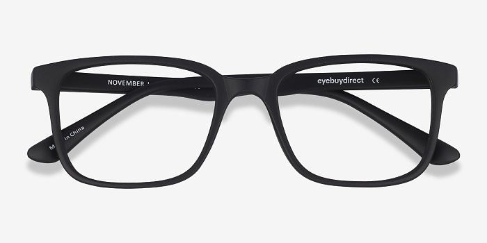 November - Rectangle Matte Black Frame Eyeglasses | EyeBuyDirect