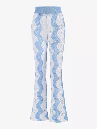 Women's Daily Vacation Zig Zag Stripes Colorblock Open Knit Pull On Boot Cut Pants In BLUE | ZAFUL 2023