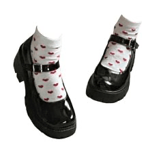 Mary Jane shoes and white and red heart socks