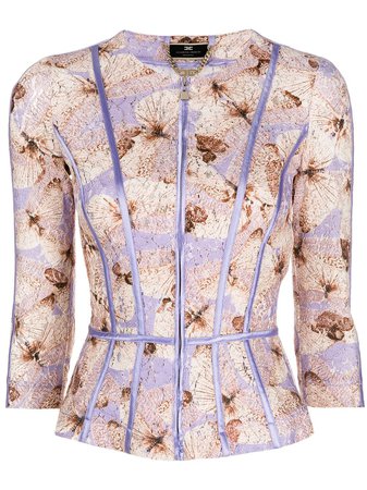 Shop purple & neutral Elisabetta Franchi butterfly-print lace jacket with Express Delivery - Farfetch