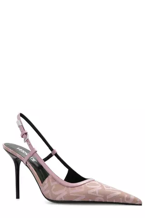 Versace Allover Logo-Jacquard Pointed Toe Slingback Pumps – Cettire
