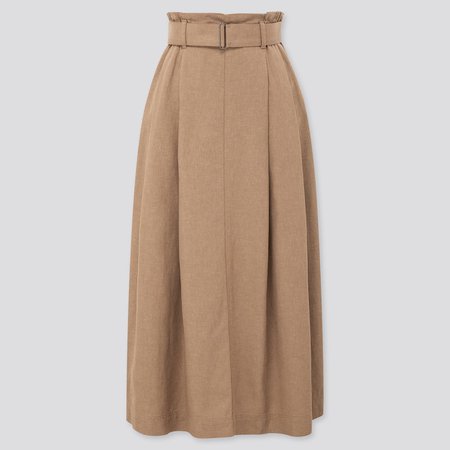 WOMEN BELTED LINEN RAYON LONG SKIRT | UNIQLO US brown
