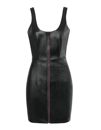 Black Vegan Leather Zip Front Dress