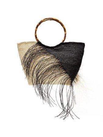 Sensi Studio black and natural two tone frayed maxi straw tote $179 - Shop AW18 Online - Fast Delivery, Price