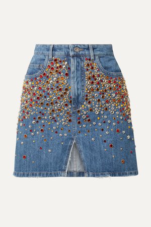 Blue Embellished denim mini skirt | Miu Miu | NET-A-PORTER