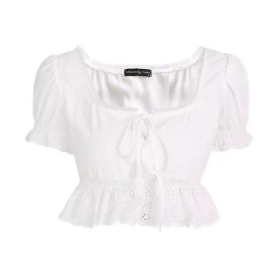 Women Square Neck White Color Chiffon Fabric Puff Short Sleeve Blouse | eBay