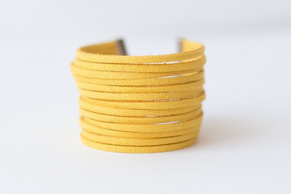 Yellow Mustard Minimalist Bracelet Faux Suede Wristband Wide | Etsy