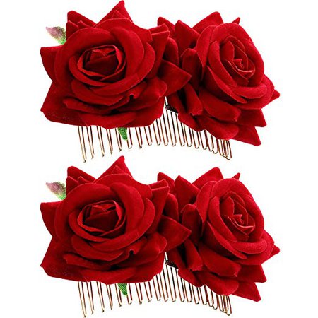 Amazon.com : Bememo 2 Pack Rose Flower Hair Clip Women Rose Flower Hair Accessories Wedding Hair Clip Flamenco Dancer (Red) : Beauty