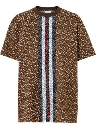 Burberry Monogram Stripe Print Cotton Oversized T-Shirt 8018433 Brown | Farfetch