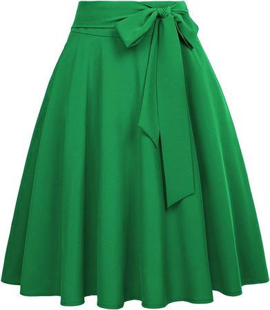 Ladies A-Line Street Skirts High Waist Vintage Midi Skirt Green Size M at Amazon Women’s Clothing store