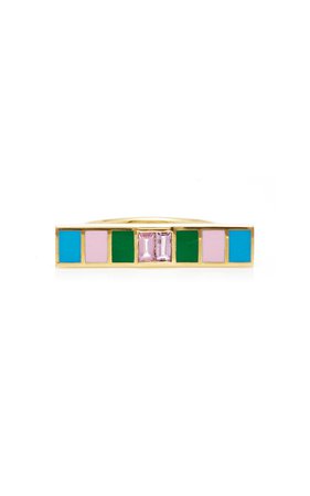 Sig Ward 18K Gold, Pink Sapphire And Enamel Ring Size: 6.75