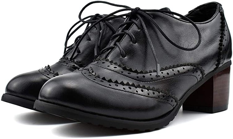 Amazon.com | 100FIXEO Women Block Heel Wingtip Oxford Shoes (9 (B) M US, Black) | Oxfords