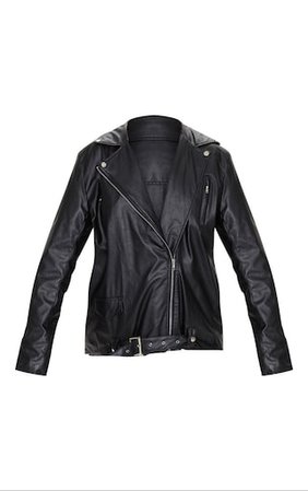 Black Faux Leather Oversized Biker Jacket | PrettyLittleThing