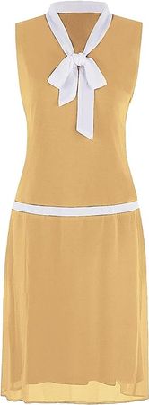 Amazon.com: VIJIV Womens 1920s Inspired Flapper Dress High Tea V Neck Bowknot Roaring 20s Fashion Great Gatsby Dress Yellow Small : Clothing, Shoes & Jewelry
