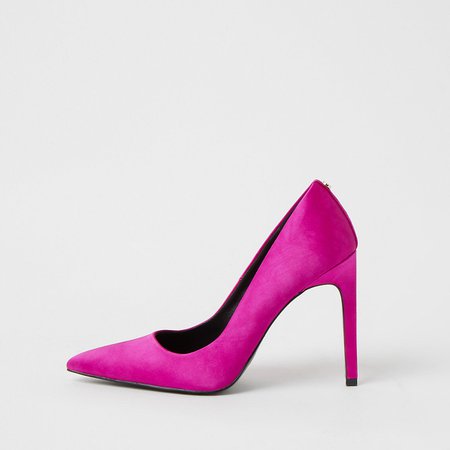 Pink satin heeled court shoes | River Island