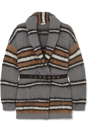 Brunello Cucinelli | Belted striped wool-blend cardigan | NET-A-PORTER.COM