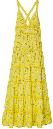 Alice Olivia - Karolina Crochet-trimmed Floral-print Chiffon Maxi Dress - Bright yellow