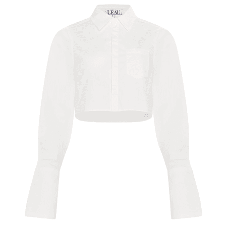 COVAL CROPPED BUTTON UP TOP - WHITE $80
