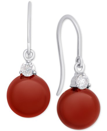 Macy's Sterling Silver Red Agate & Cubic Zirconia Drop Earrings