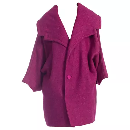 1950'S Raspberry Pink Wool French Made Swing Coat For Sale at 1stDibs | raspberry wool coat, raspberry coat, raspberry pink coat