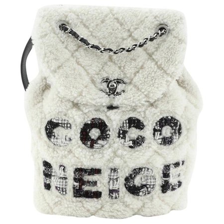 Chanel Coco Neige Flap Backpack Quilted Shearling with Tweed Small For Sale at 1stDibs