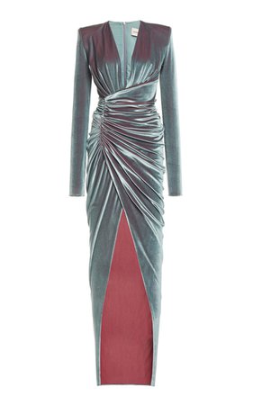 Alexandre Vauthier Gathered High-Slit Velvet Gown