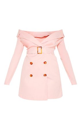 Dusty Pink Tortoise Button Belted Blazer Dress | PrettyLittleThing