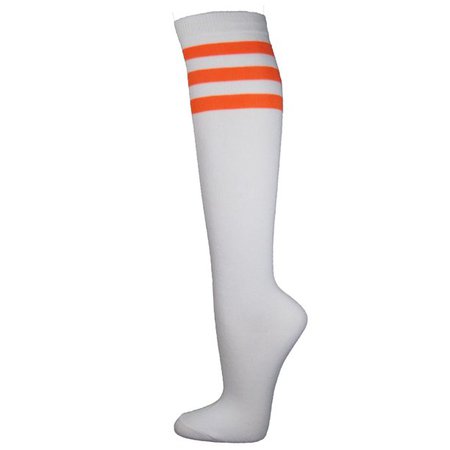 Couver White Triple Striped Knee High Fashion Casual Tube Cotton Socks, White / Bright Orange - Walmart.com