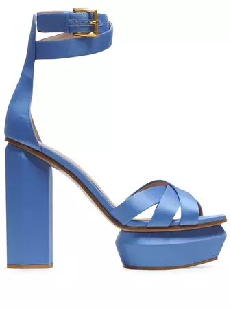 blue Balmain Ava Satin Platform Sandals heels chunky