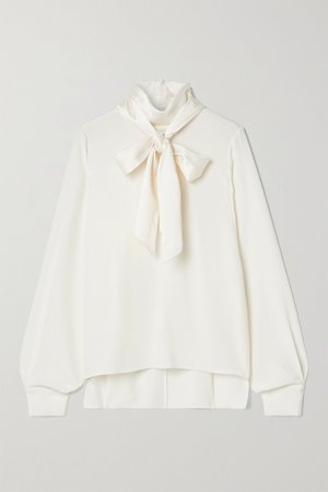 Ivory Pussy-bow silk-satin blouse | Adam Lippes | NET-A-PORTER