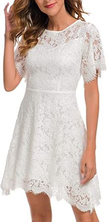 Amazon.com: MSLG Women's Elegant Round Neck Short Sleeves Wedding Guest Floral Lace Cocktail Party Dress 943 : Clothing, Shoes & Jewelry