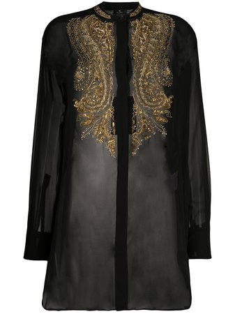 Black Etro embellished sheer shirt - Farfetch