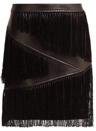 Fringed Leather Mini Skirt - Womens - Black