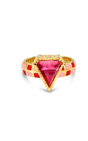 20k Yellow Gold Pink Tourmaline Checkered Ring By Buddha Mama | Moda Operandi