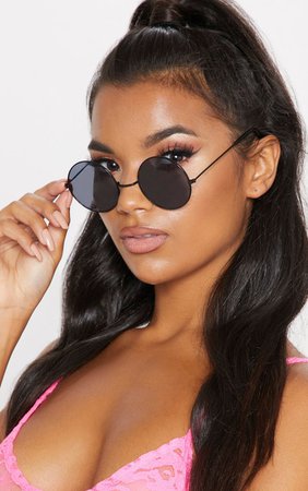 Black Round Metal Sunglasses | Accessories | PrettyLittleThing