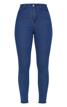 Mid Wash Frayed Edge 5 Pocket Skinny Jean | PrettyLittleThing