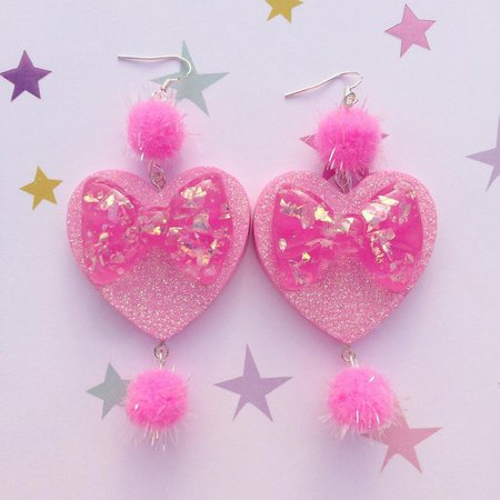 Glittery pink love heart shaped polymer clay statement | Etsy