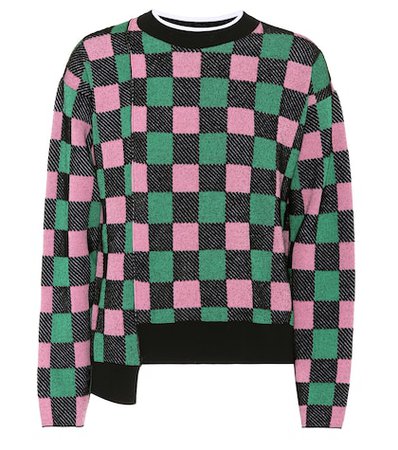 Cotton-blend checked sweater