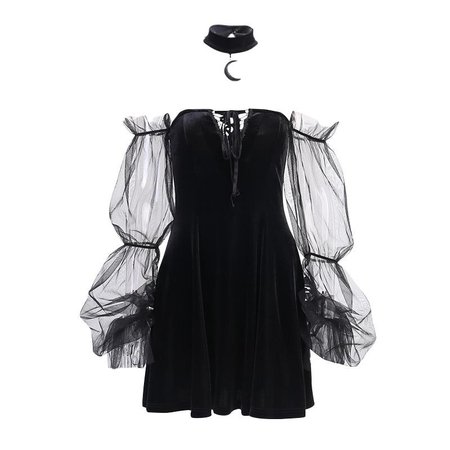 Gothic Lolita Strapless Attached Mesh Sleeve Mini Dress – RavenReign