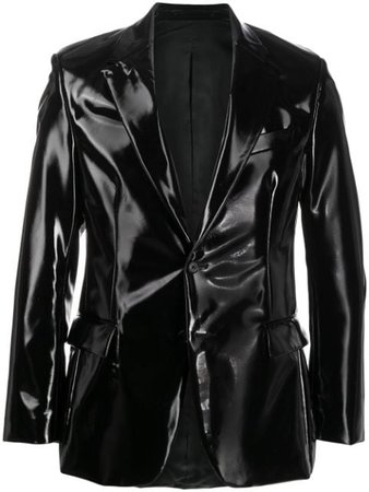 Versace Shiny Single Breasted Blazer A86270A230877 Black | Farfetch