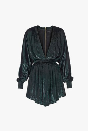 Green Iridescent Velour Dress for Women - Balmain.com